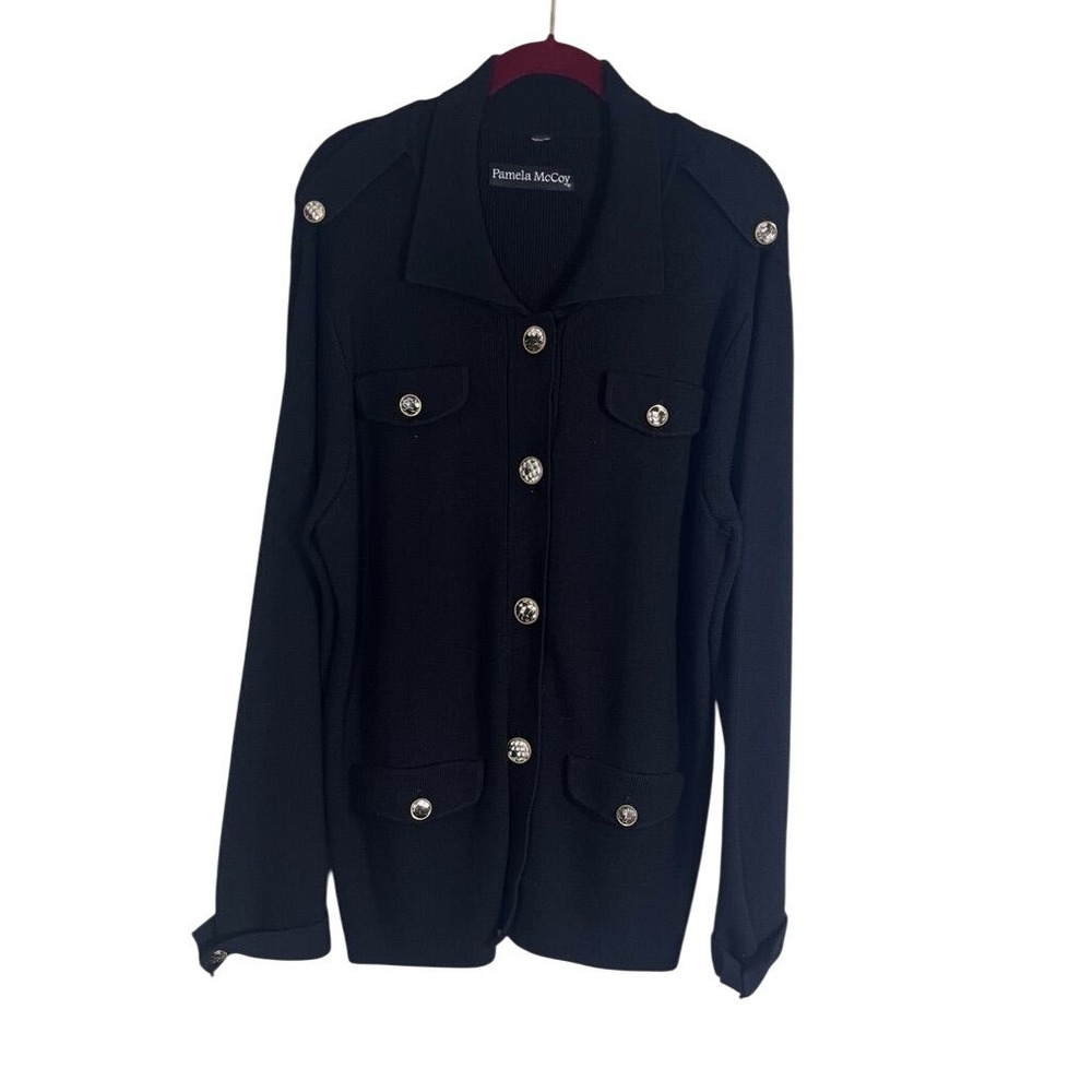 Pamela McCoy Old Money Jacket M Black Ribbed Neutral Luxury Preppy 70s Classic